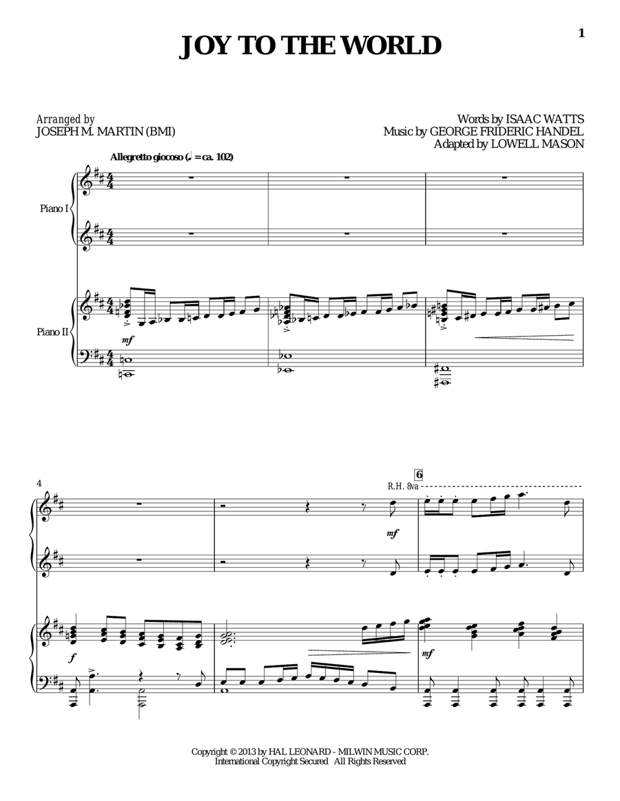 Joy To The World Piano Duet scores gallery preview page 1