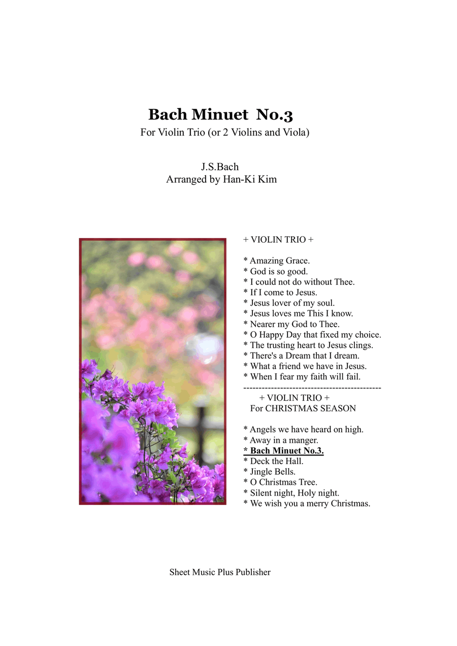 Bach Minuet No.3 (For 3 Violins, 2Vns and Va) String Trio scores gallery preview page 1
