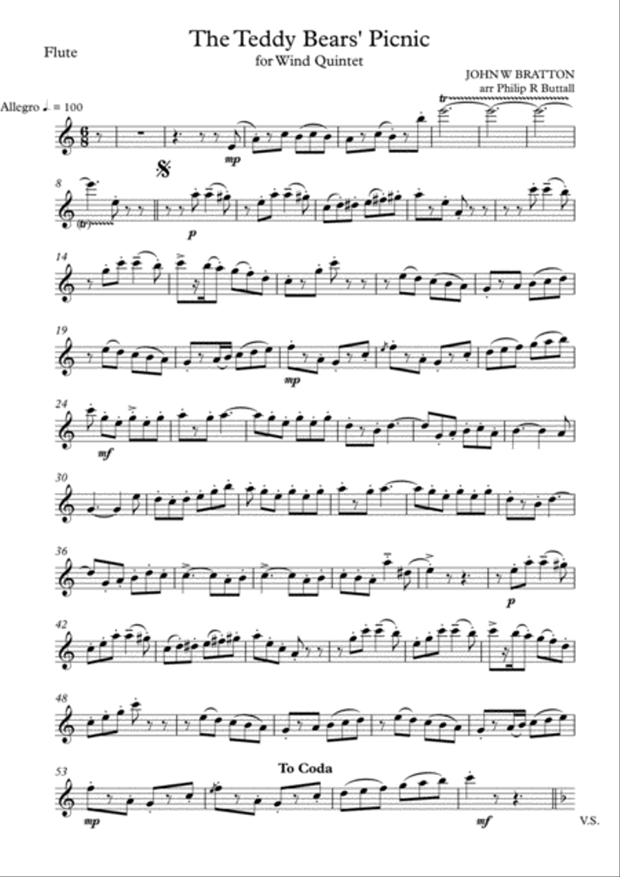 The Teddy Bears' Picnic (Wind Quintet) - Set of Parts [x5] Woodwind Quintet scores gallery preview page 1