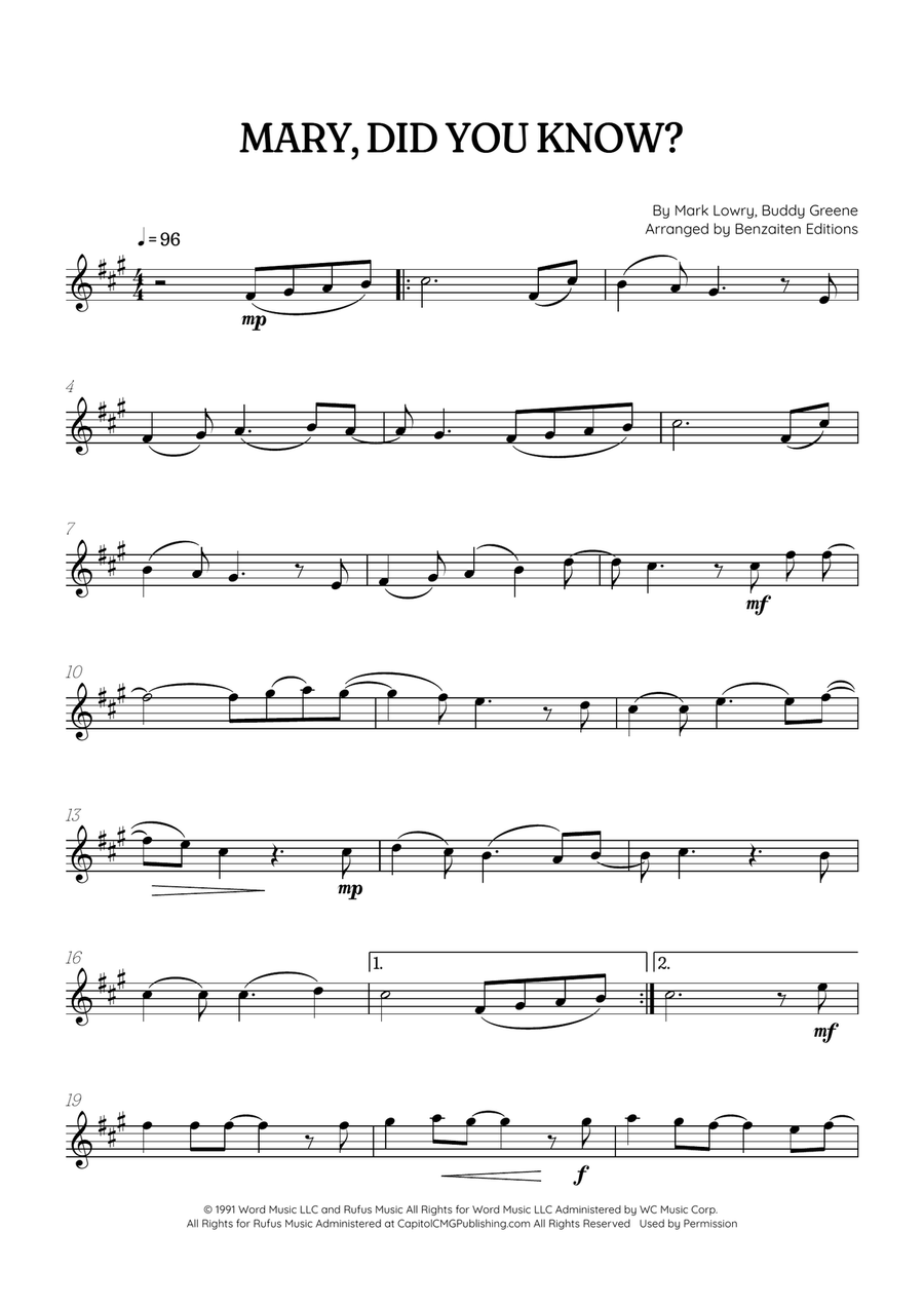 Mary, Did You Know? Alto Saxophone scores gallery preview page 1