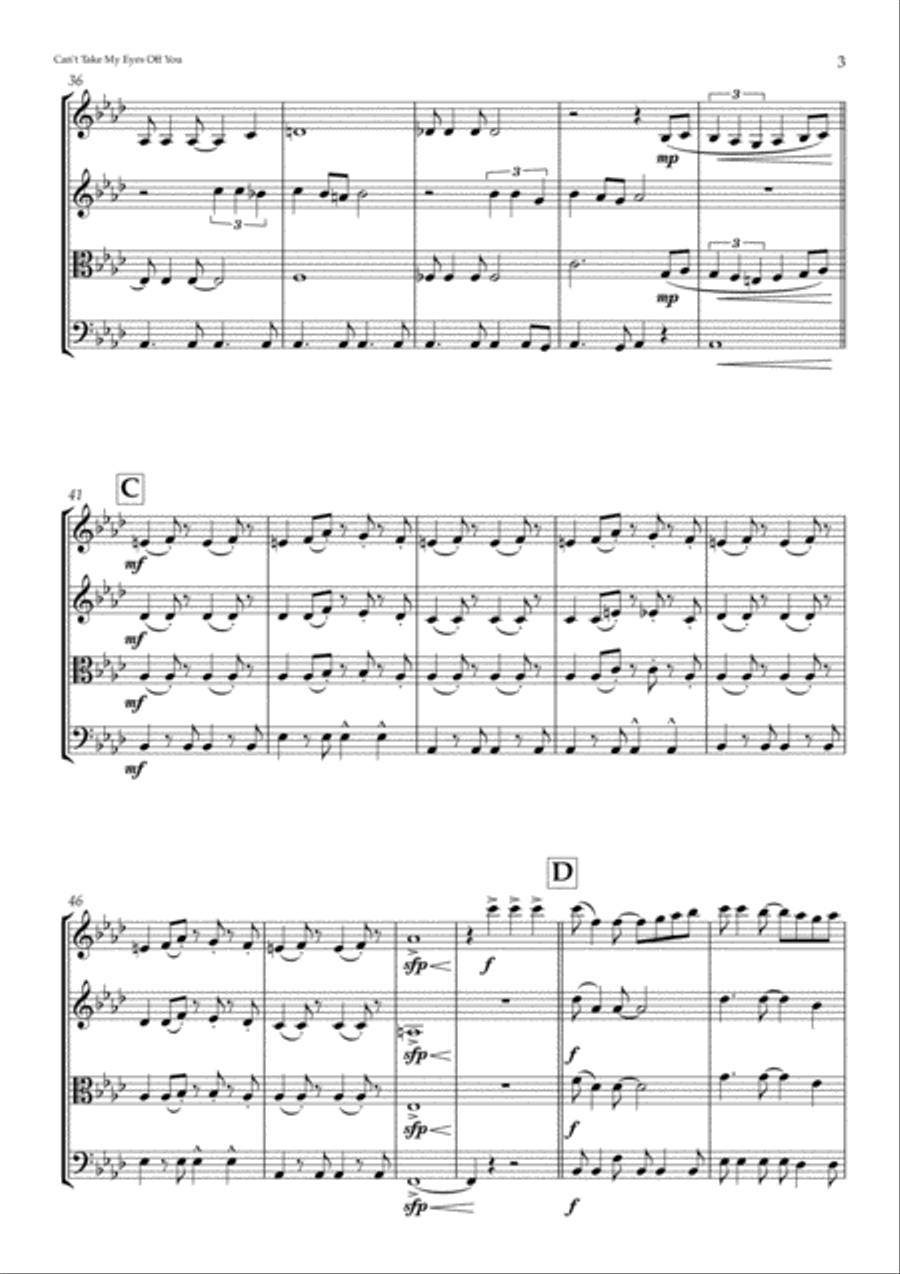 Can't Take My Eyes Off Of You String Quartet scores gallery preview page 3