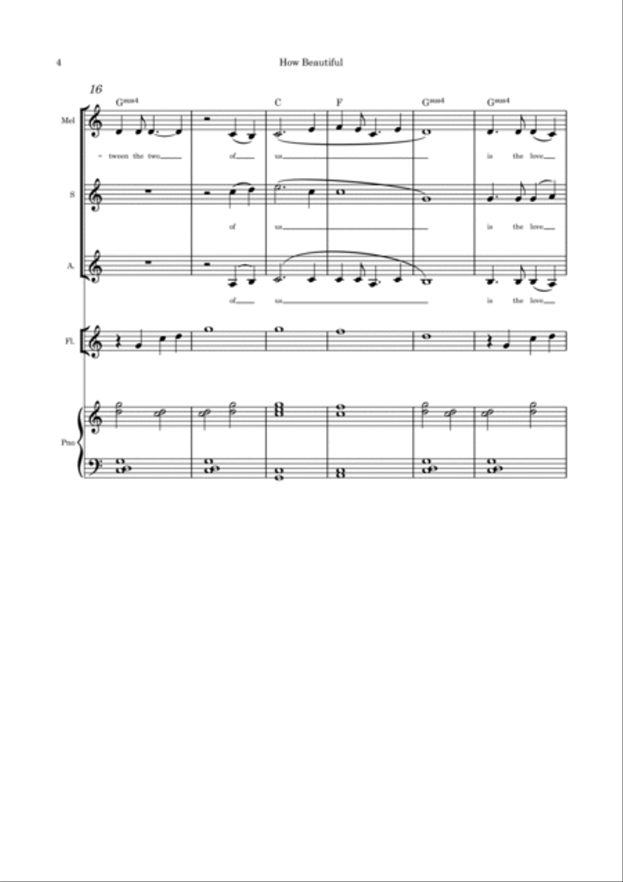 How Beautiful (Is the Love Between the Two of Us) Vocal trio, flute and piano with parts included Flute scores gallery preview page 4