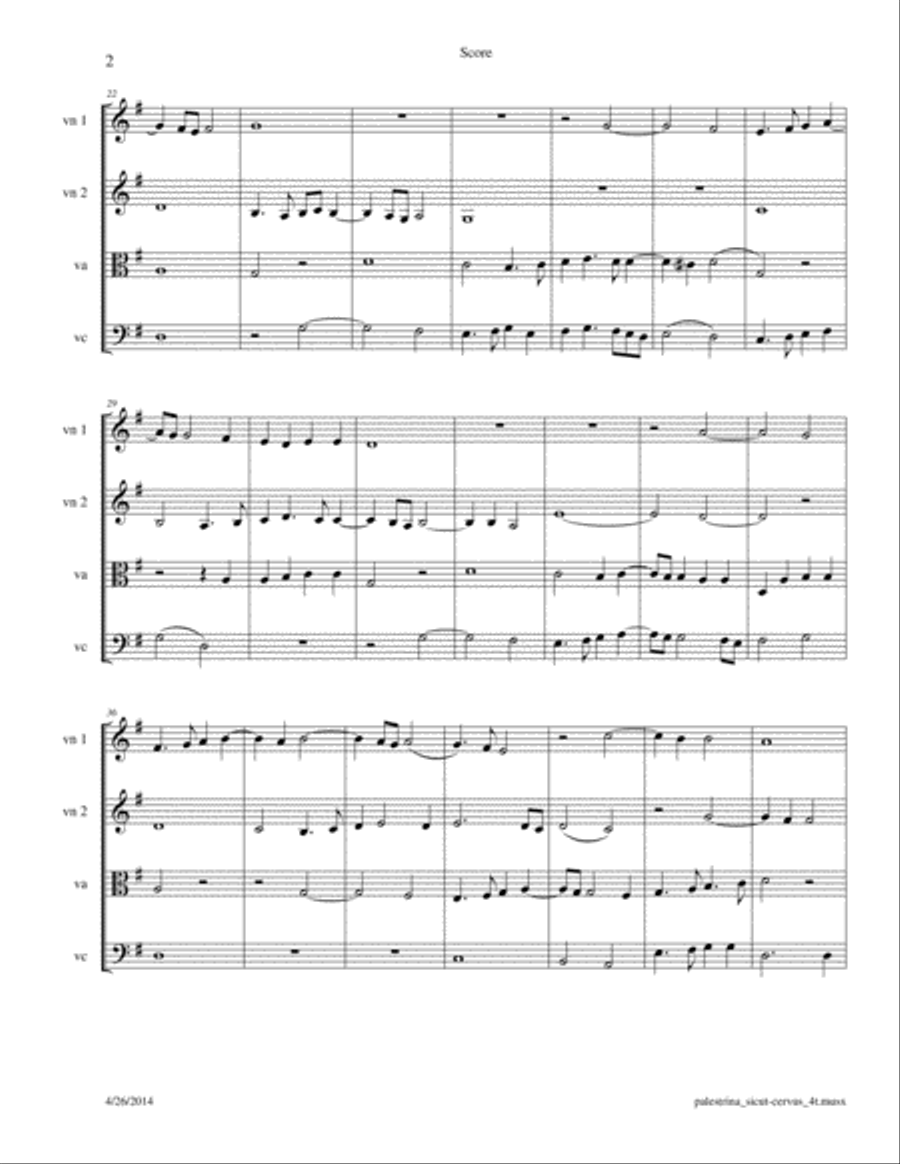 Palestrina: Sicut cervus for String Quartet String Quartet scores gallery preview page 2