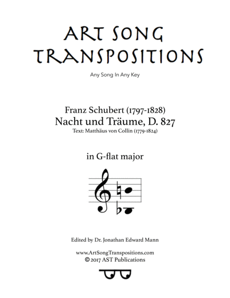 SCHUBERT: Nacht und Träume, D. 827 (transposed to G-flat major)