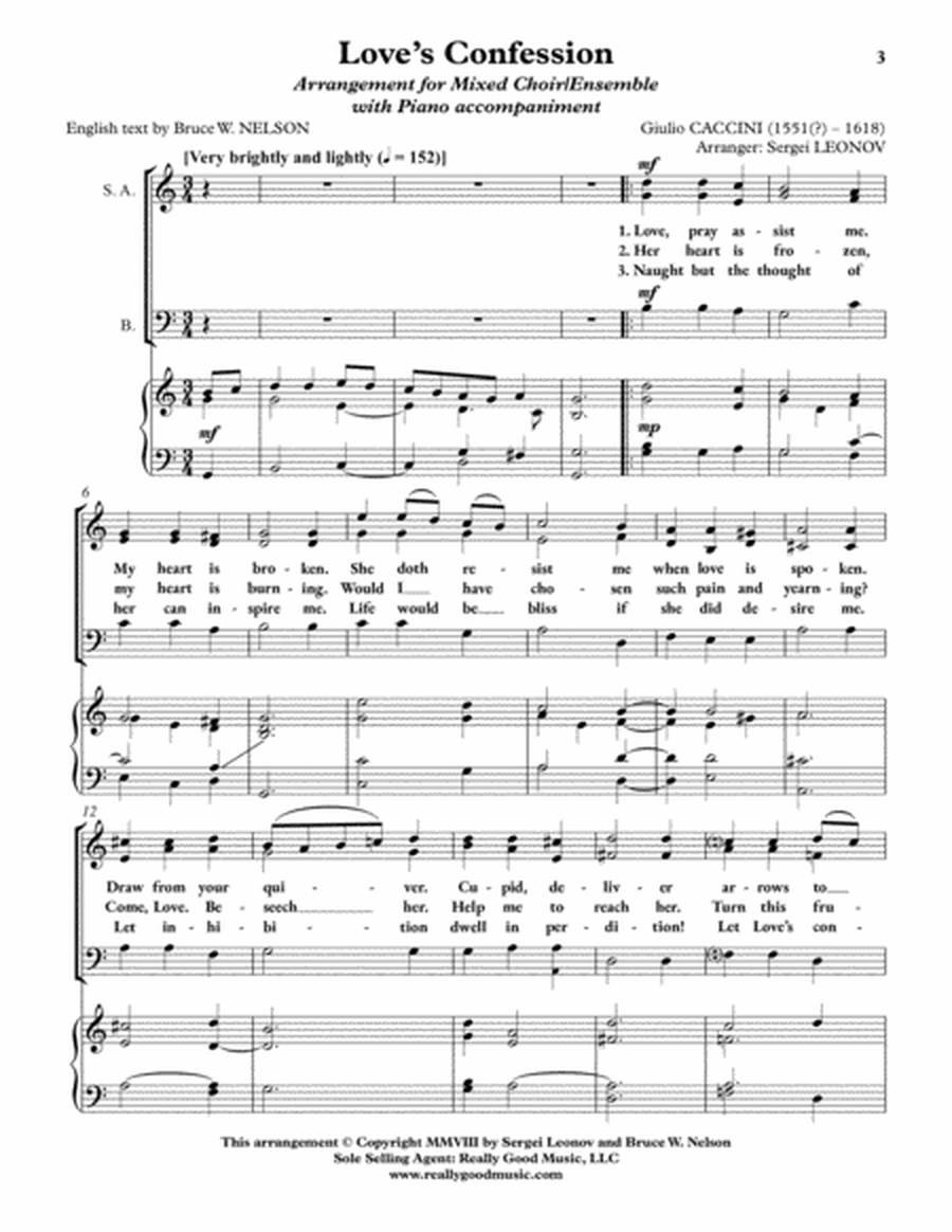 CACCINI Giulio: Love's Confession (SAB choir, piano accompaniment) image number null