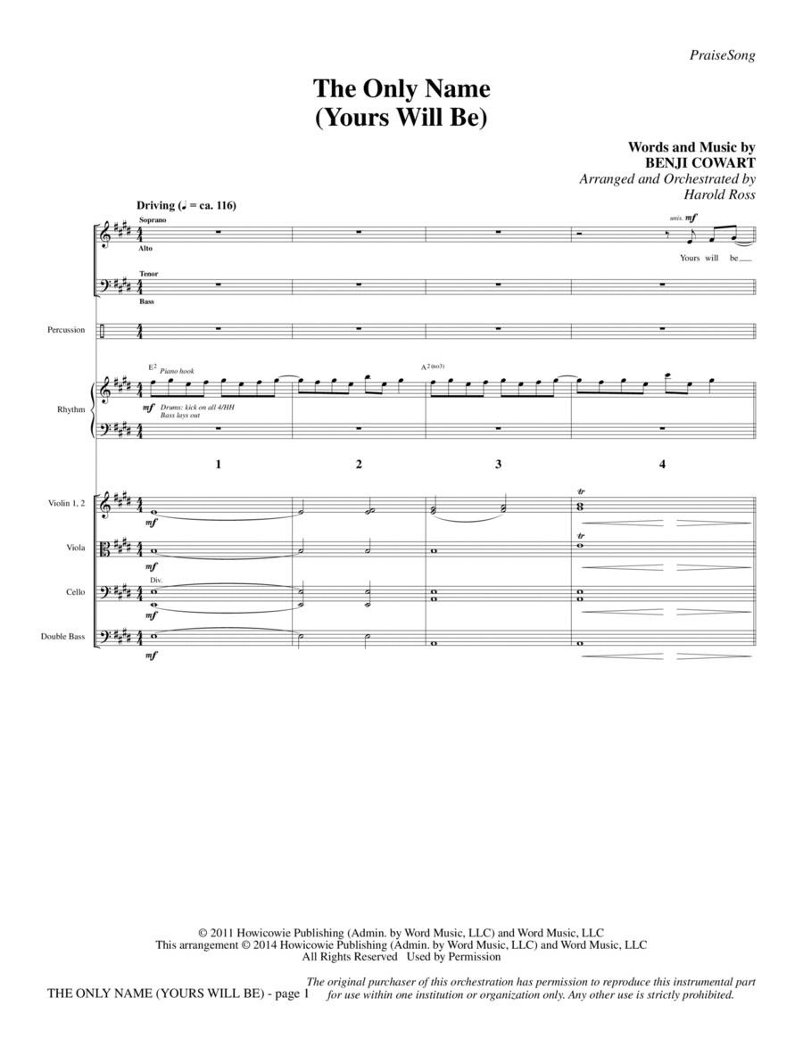 The Only Name (Yours Will Be) - Full Score Choir scores gallery preview page 1