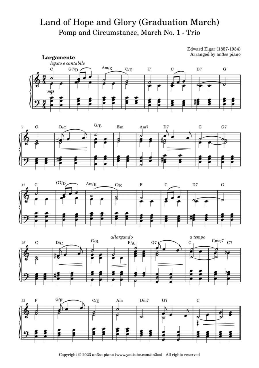 Land of Hope and Glory, Graduation March (from Pomp and Circumstance, March No.1) Easy Piano scores gallery preview page 1