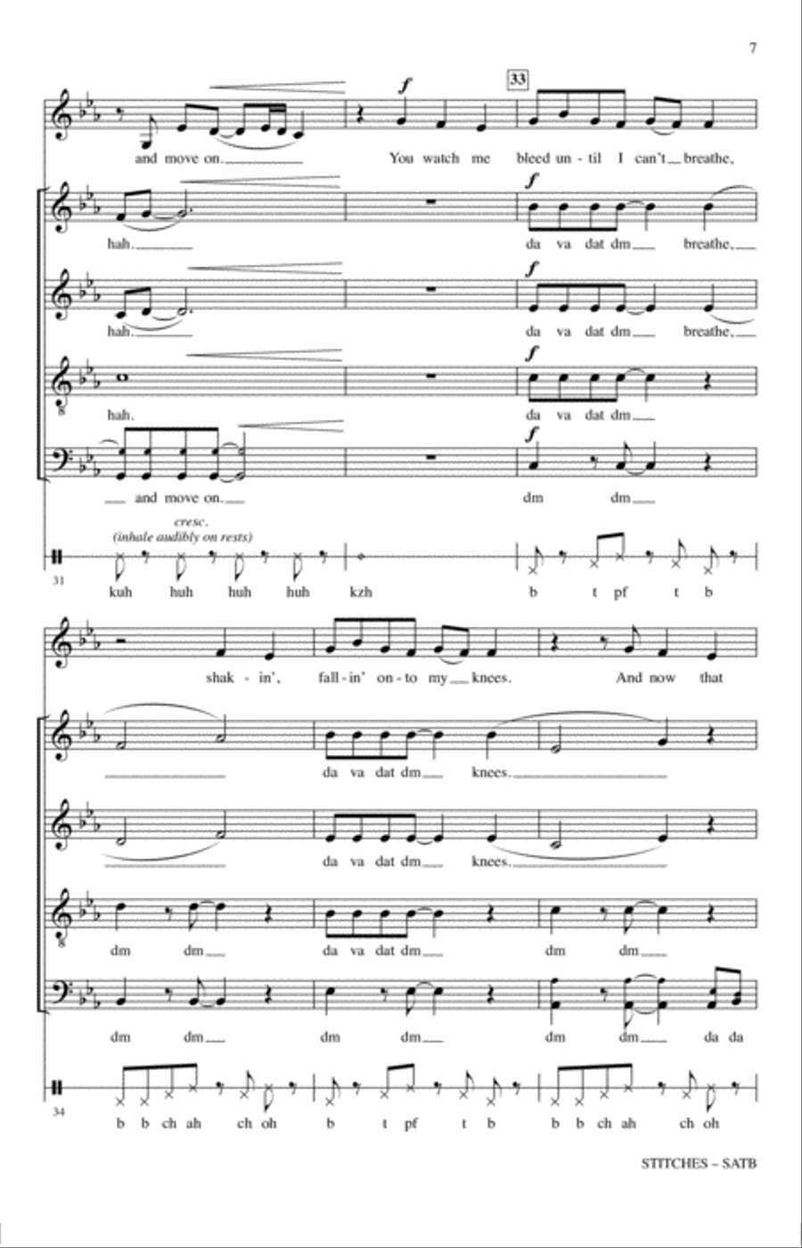 Stitches (arr. Brandy Kay Riha) 4-Part scores gallery preview page 6