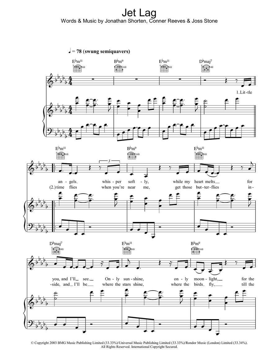 Jet Lag Jet Lag Piano, Vocal, Guitar scores gallery preview page 1