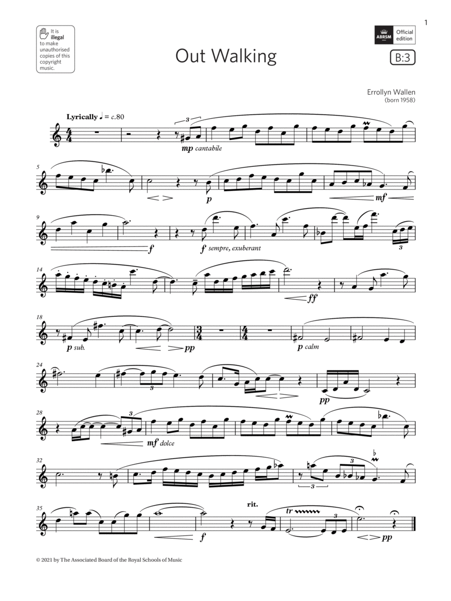 Out Walking (Grade 5 List B3 from the ABRSM Flute syllabus from 2022) Flute Solo scores gallery preview page 1