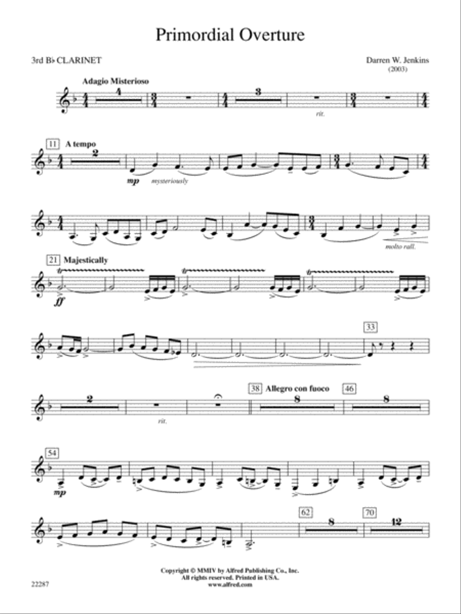 Primordial Overture: 3rd B-flat Clarinet Concert Band scores gallery preview page 1