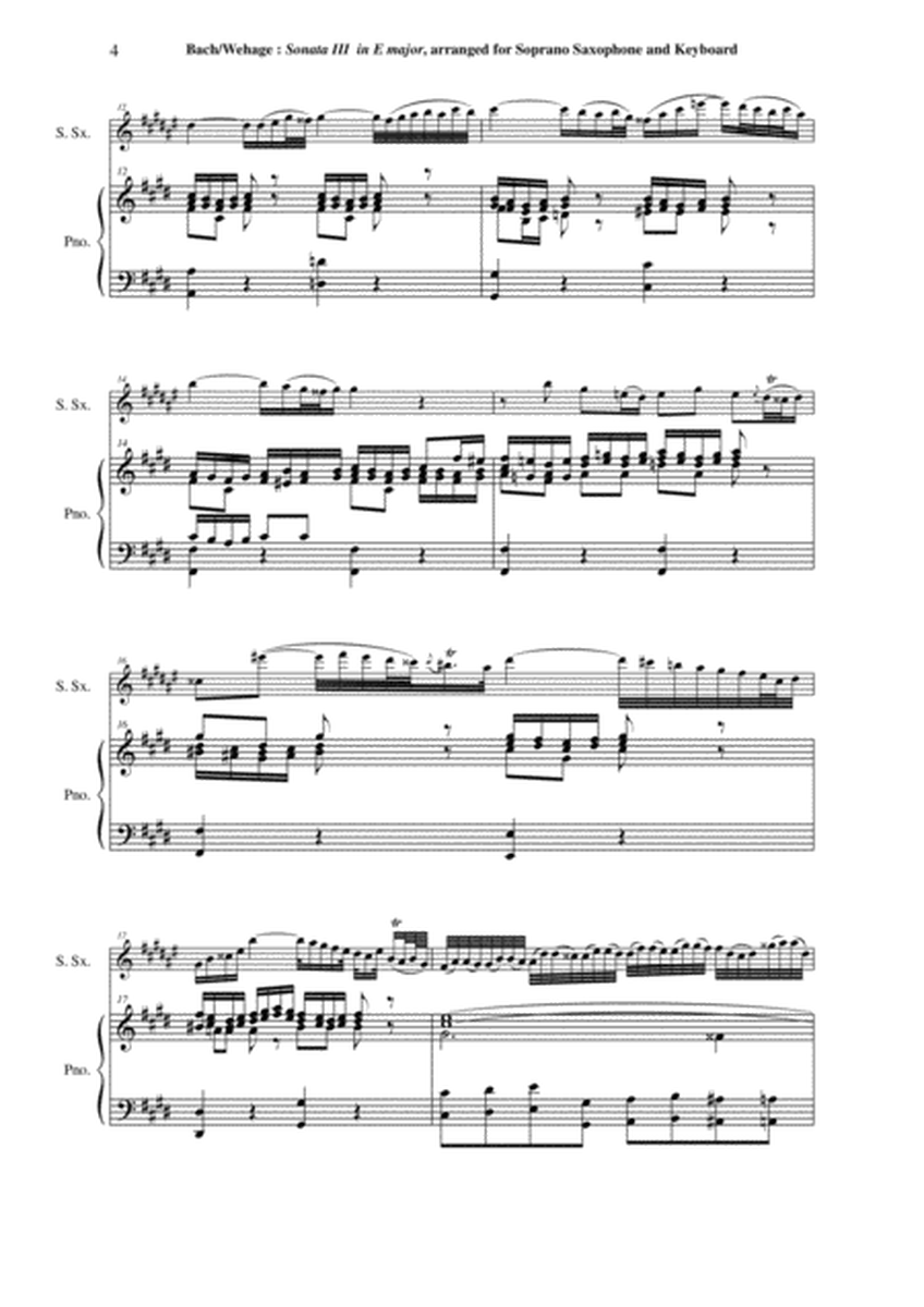J. S. Bach: Sonata no. 3 in E major, bwv 1016, arranged for soprano saxophone and keyboard by Paul W
