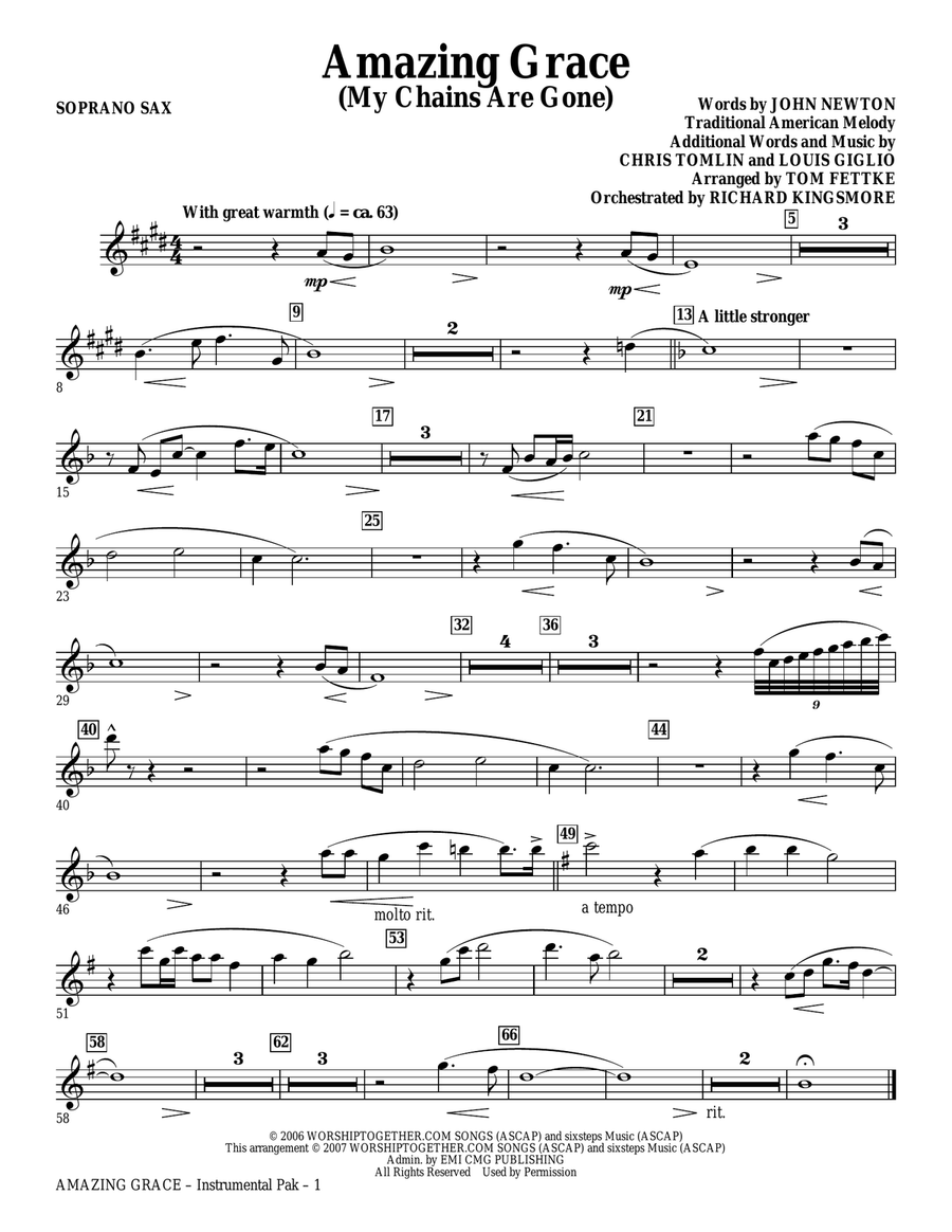 Amazing Grace (My Chains Are Gone) - Soprano Sax Choir scores gallery preview page 1