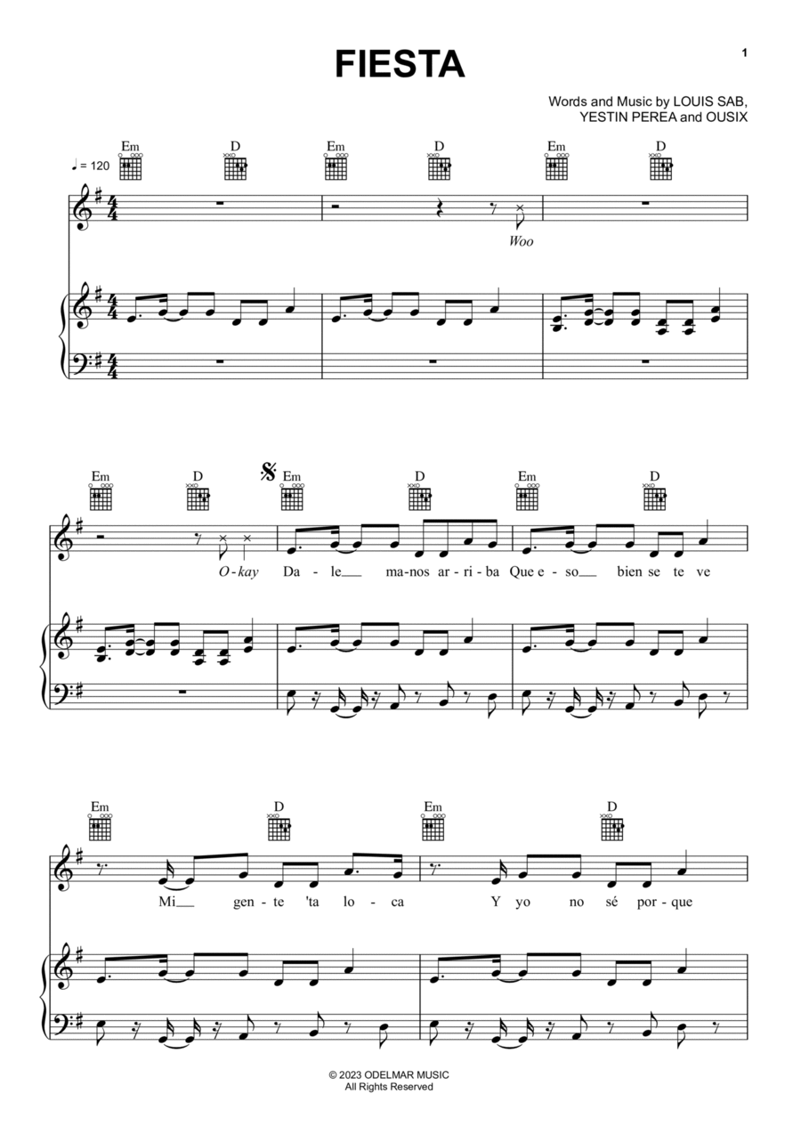 Fiesta Fiesta Piano, Vocal, Guitar scores gallery preview page 1