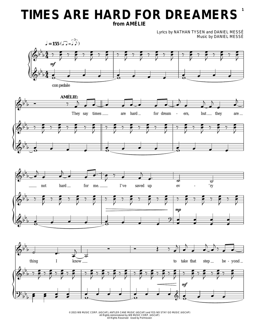 Times Are Hard For Dreamers (from Amélie The Musical) Voice scores gallery preview page 1