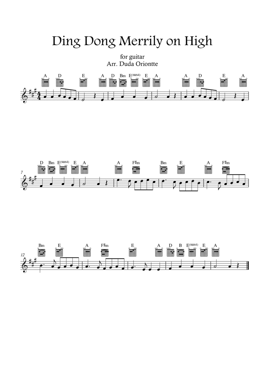 Ding Dong Merrily on High (A major - guitar TABS - no lyrics) image number null