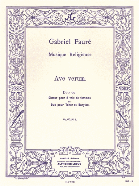 Faure Gabriel Ave Verum 2 Female Voices(tenor/baritone)/organ Book