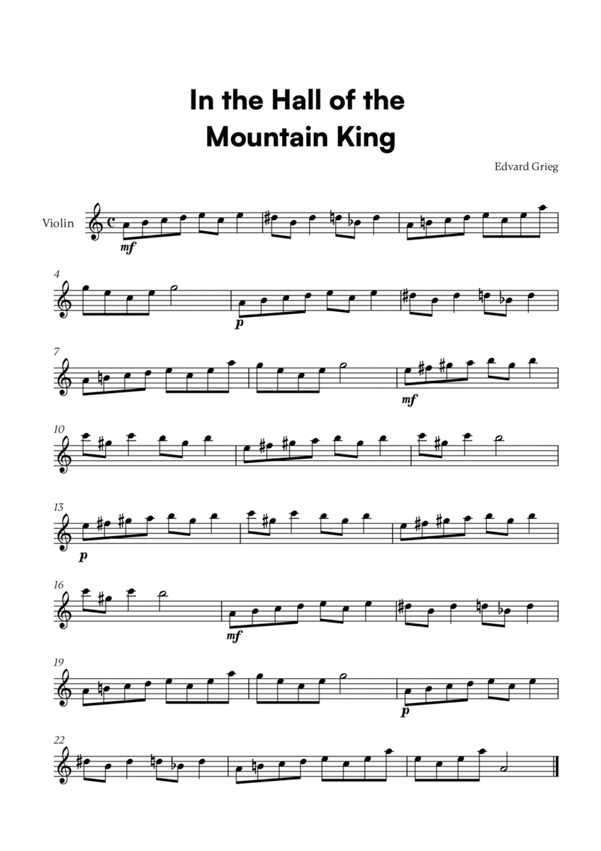 Edvard Grieg - In the Hall of the Mountain King (for Violin Solo) image number null