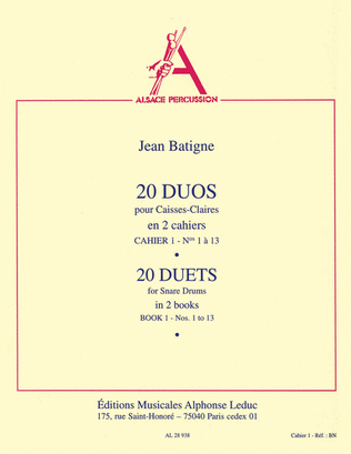 Book cover for 20 Duos Vol.1: No.1 - No.13 (percussions 2)