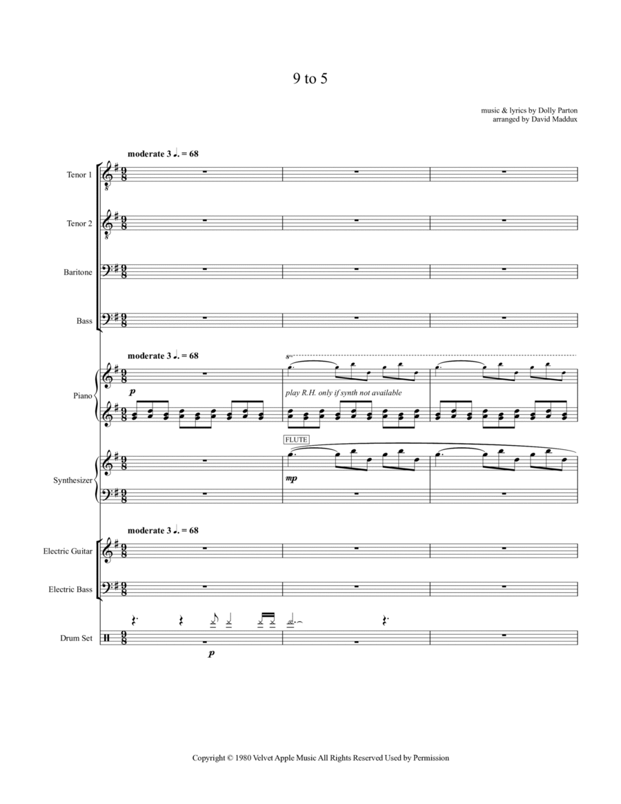 Nine To Five by Dolly Parton Small Ensemble - Digital Sheet Music