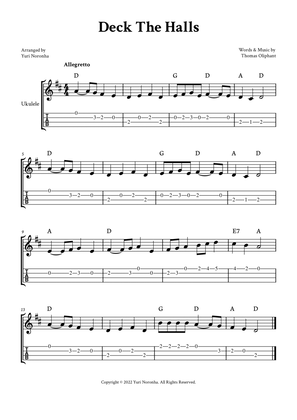 Deck The Halls - For Ukulele in D (with TAB)