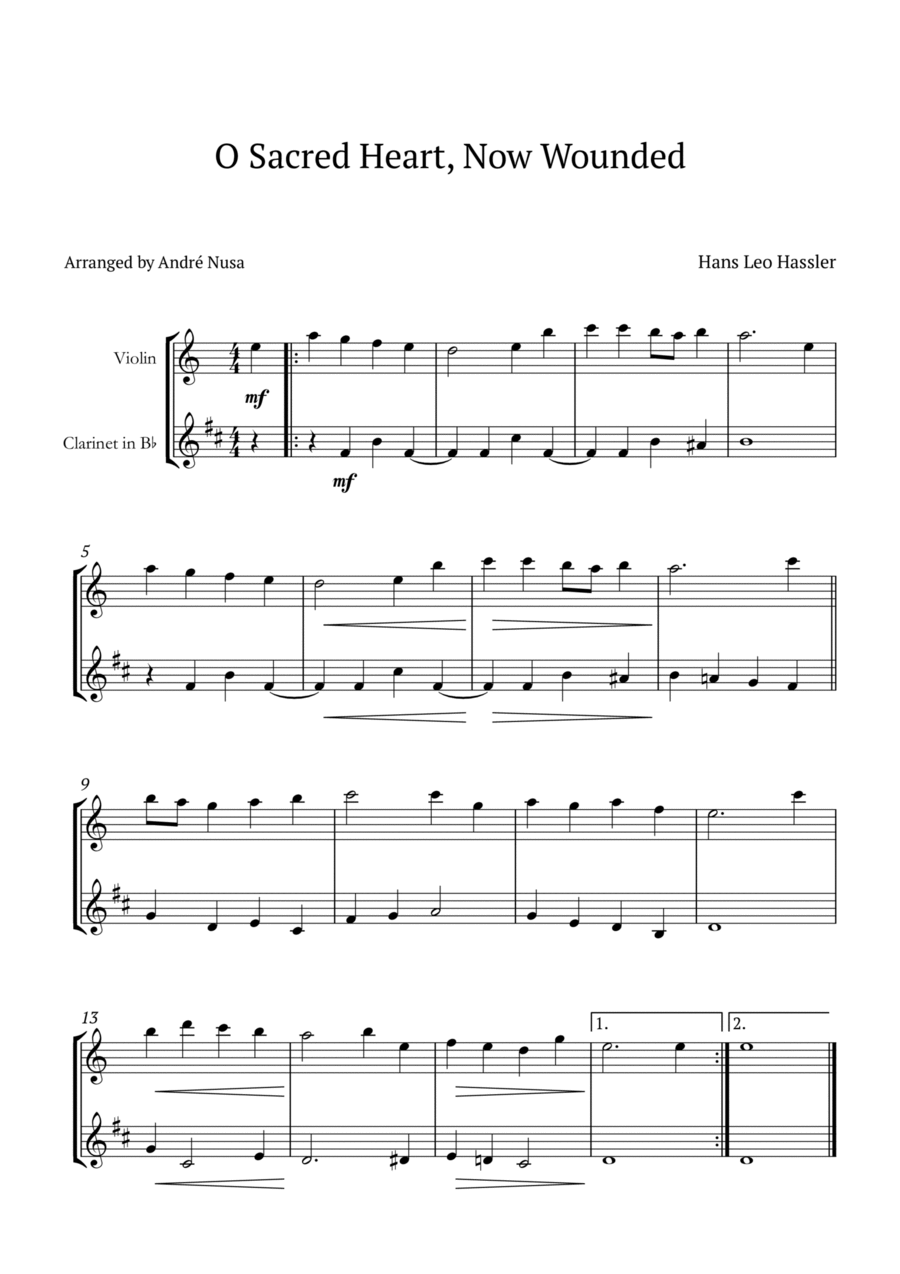 O Sacred Heart, Now Wounded B-Flat Clarinet scores gallery preview page 1