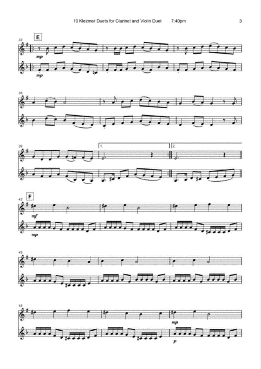 10 Klezmer Duets for Clarinet and Violin Clarinet scores gallery preview page 5