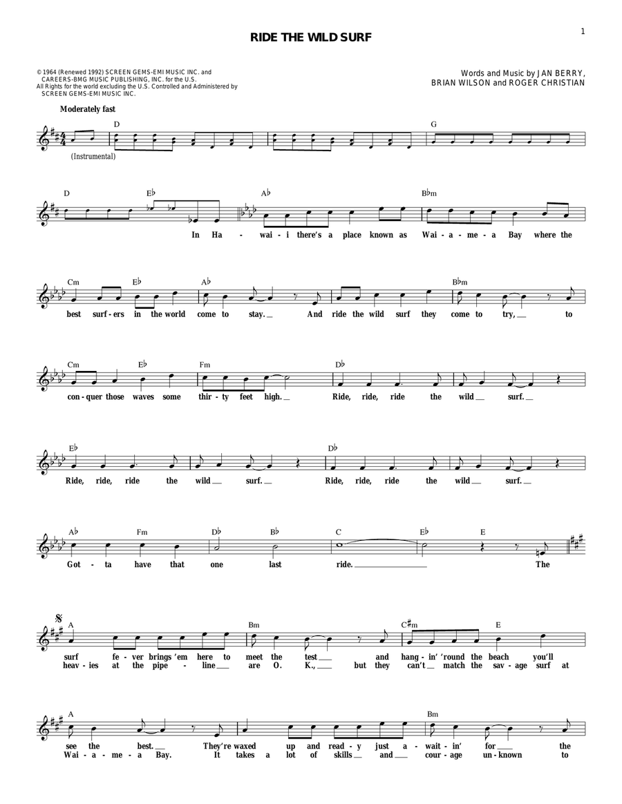 Ride The Wild Surf Piano scores gallery preview page 1