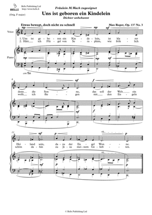 Uns ist geboren ein Kindelein, Op. 137 No. 3 (C Major)