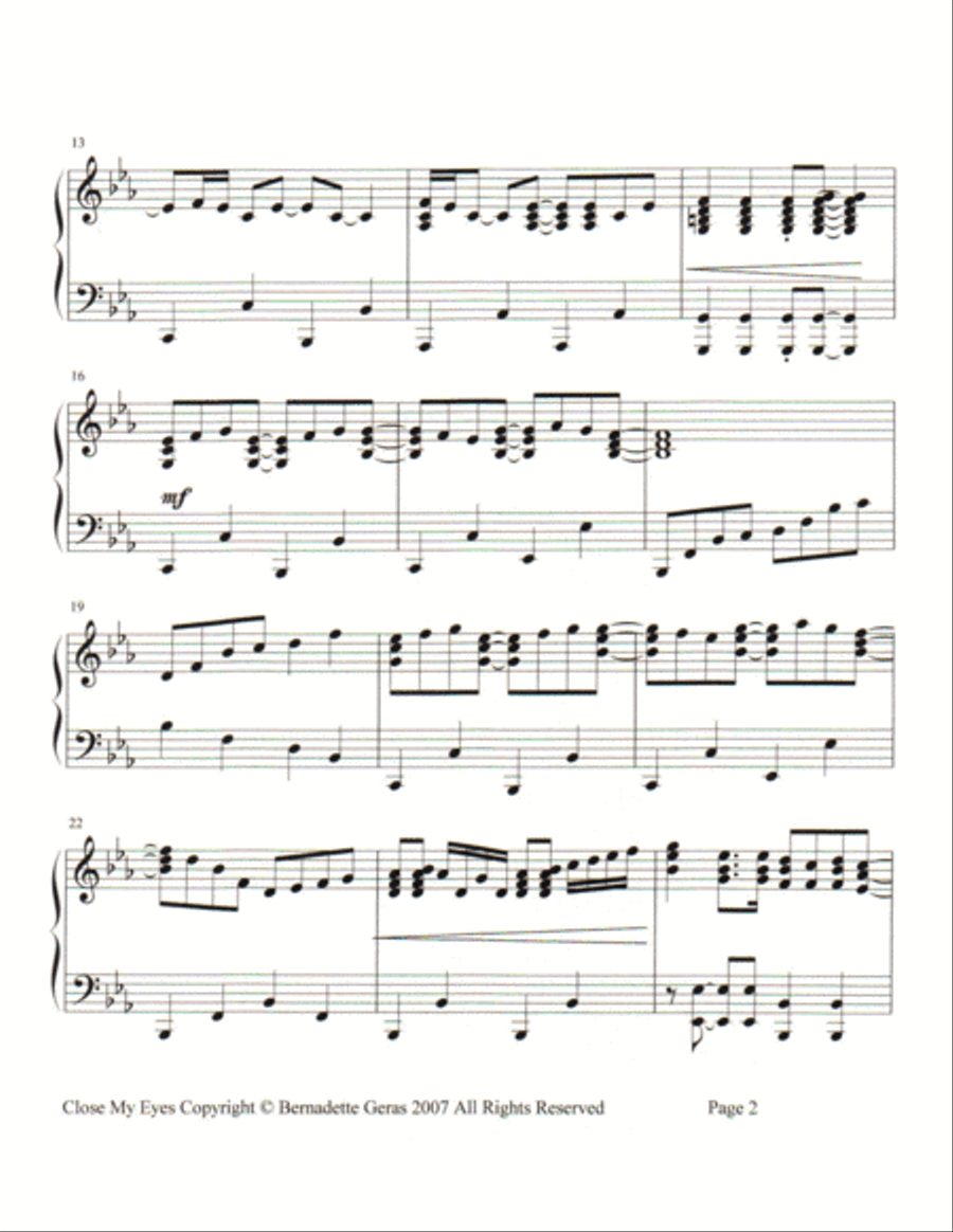 Close My Eyes Piano Solo scores gallery preview page 2