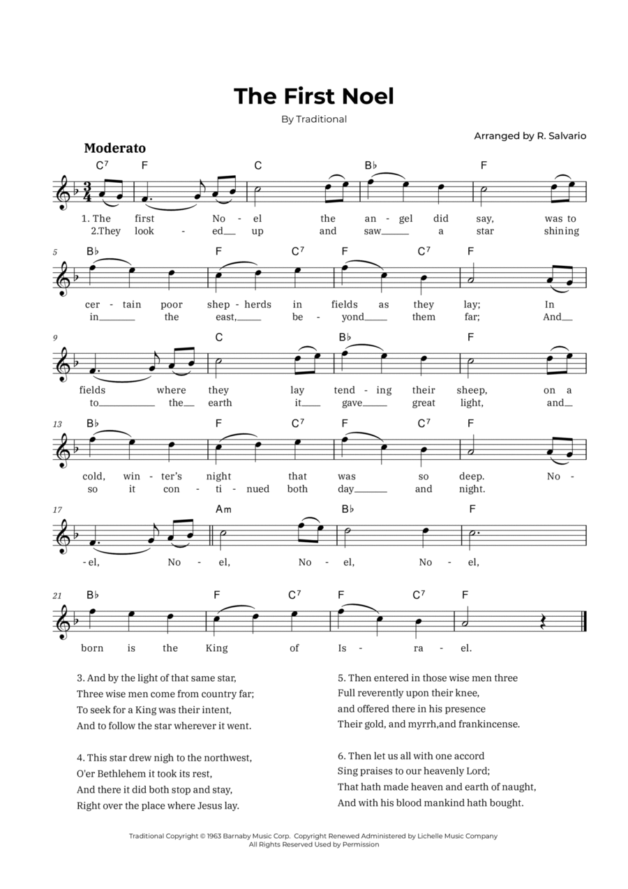 The First Noel (Key of F Major) Easy Piano scores gallery preview page 1
