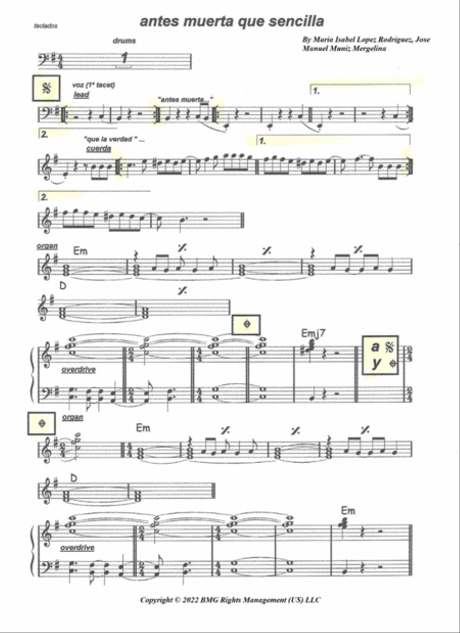 Antes Muerta Que Sencilla Easy Piano scores gallery preview page 2