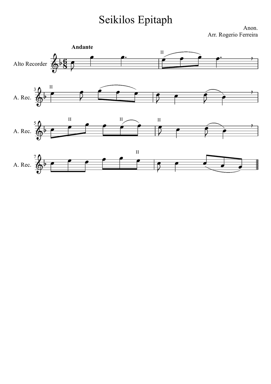 Seikilos Epitaph - alto recorder Alto Recorder scores gallery preview page 1