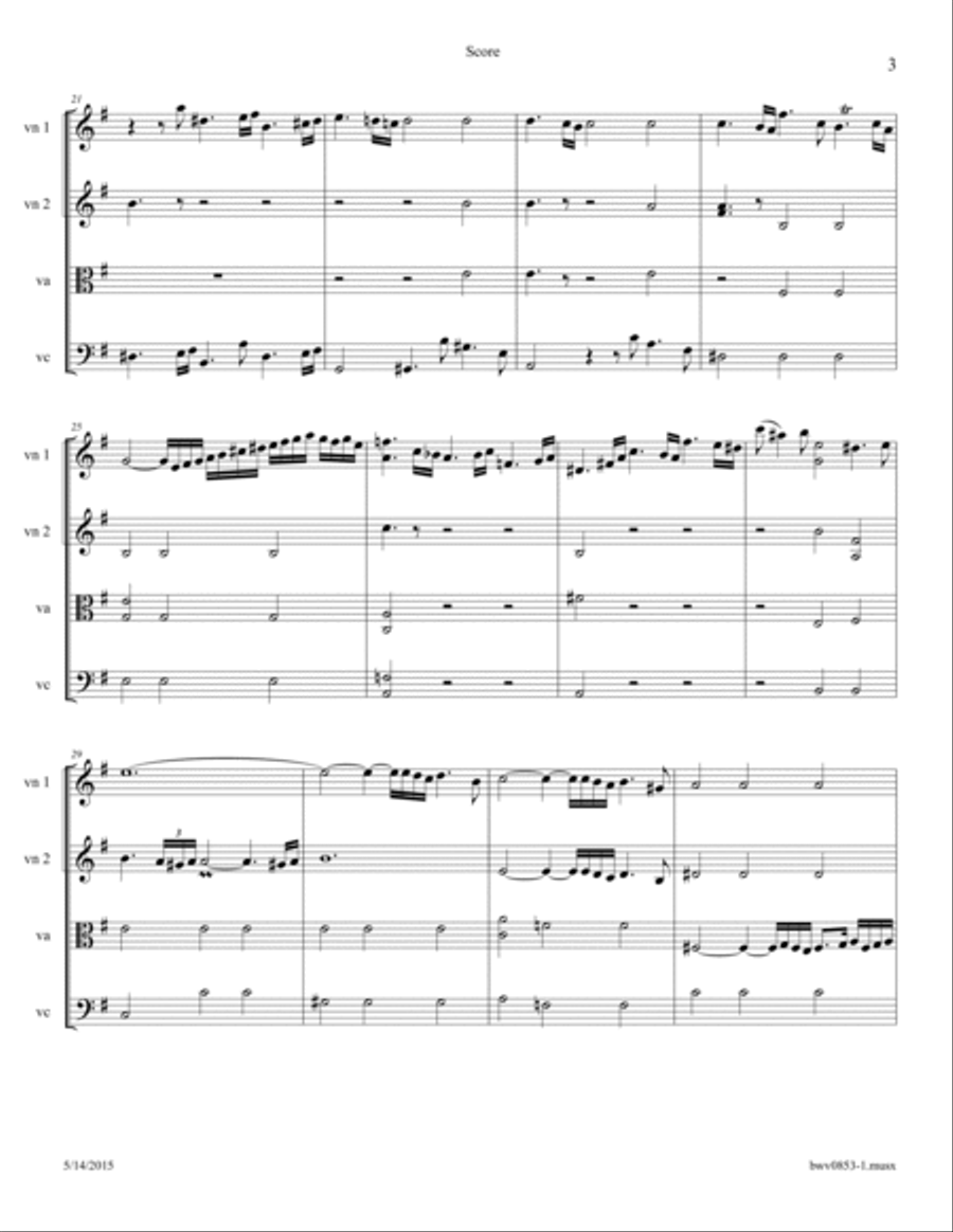 Bach: Prelude BWV 853 arr. for String Quartet String Quartet scores gallery preview page 3