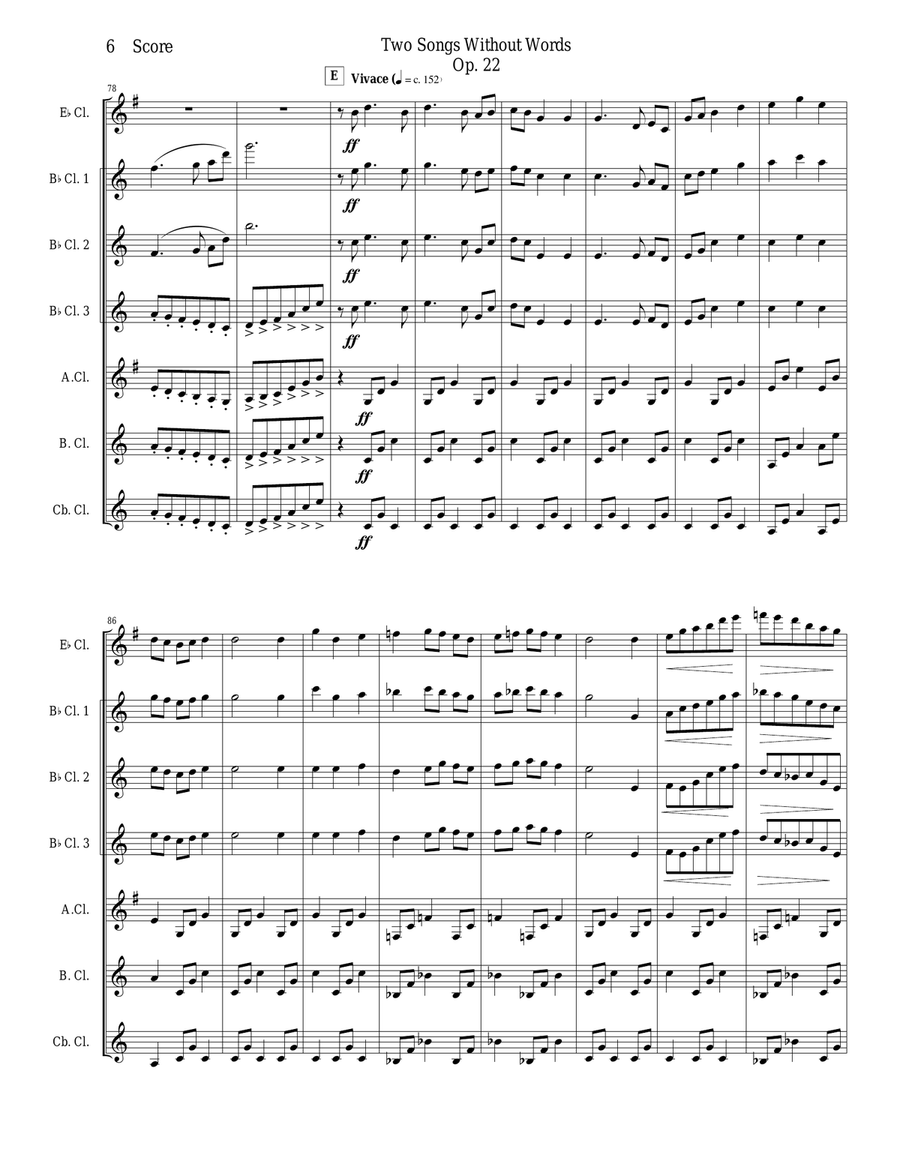 Gustav Holst - Two Songs Without Words set for Clarinet Choir Clarinet Choir scores gallery preview page 6