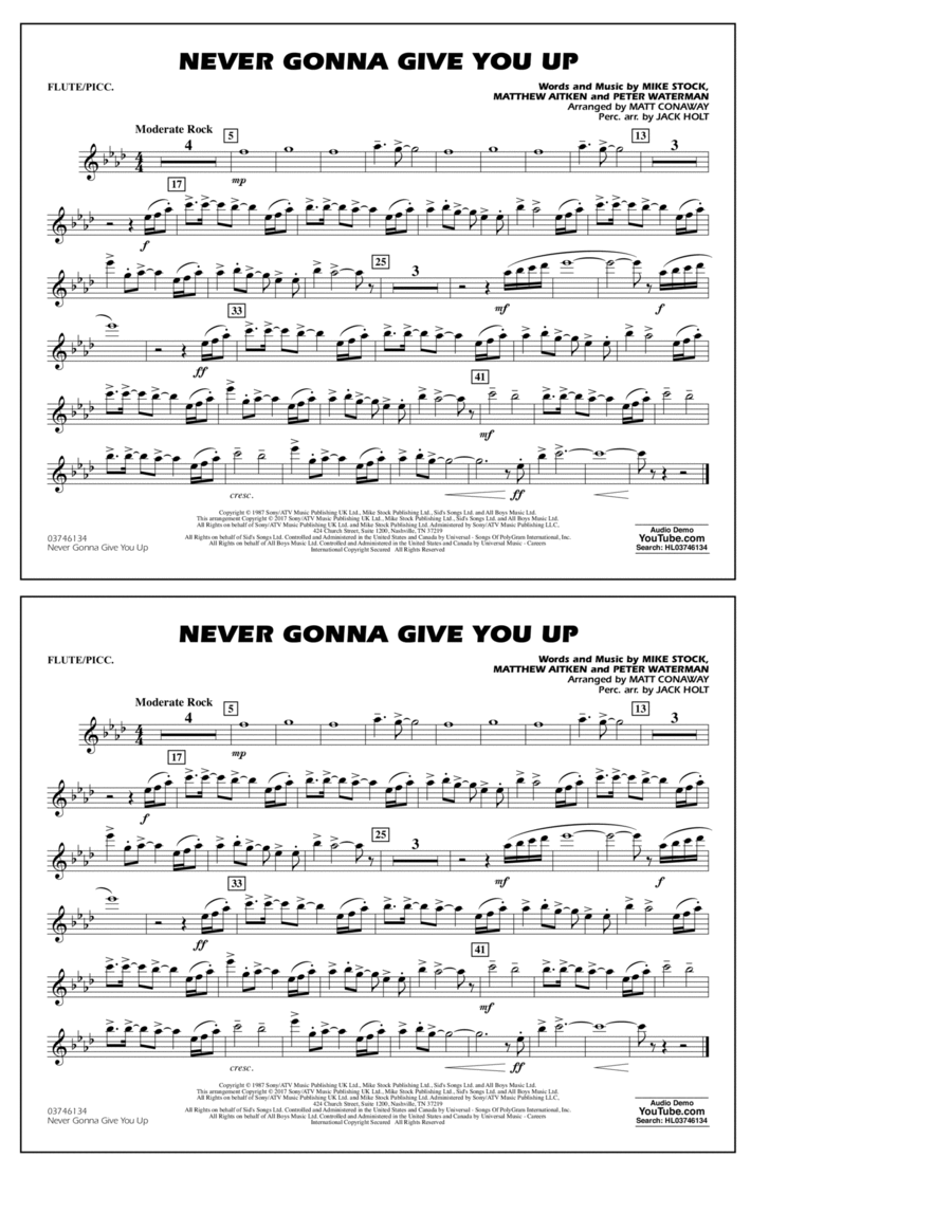 Never Gonna Give You Up - Flute/Piccolo Piccolo scores gallery preview page 1