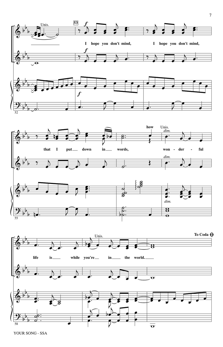 Your Song (arr. Mac Huff) SSA scores gallery preview page 6