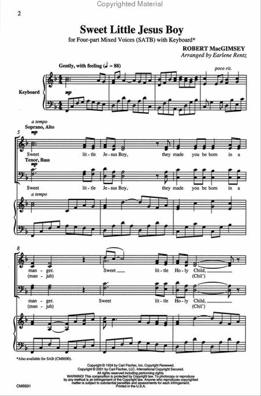 Sweet Little Jesus Boy Sweet Little Jesus Boy 4-Part scores gallery preview page 2