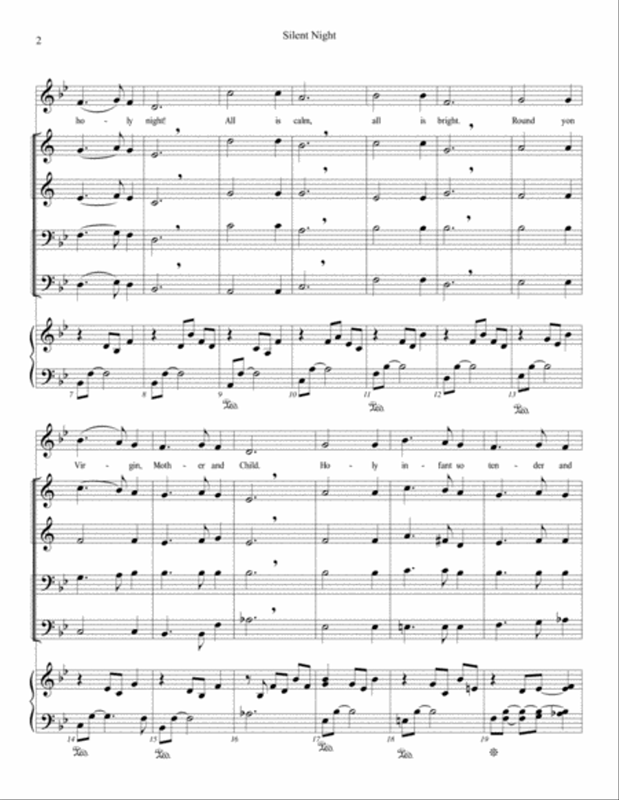Silent Night for brass quartet, piano and unison voices Unison Choir scores gallery preview page 2
