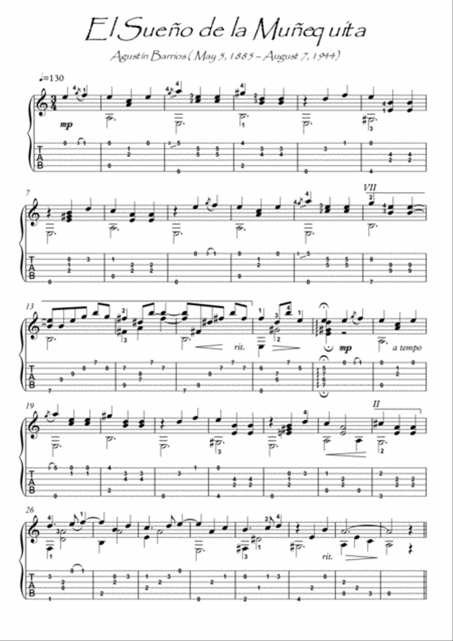 El Sueno de la Munequita Barrios guitar solo Acoustic Guitar scores gallery preview page 1