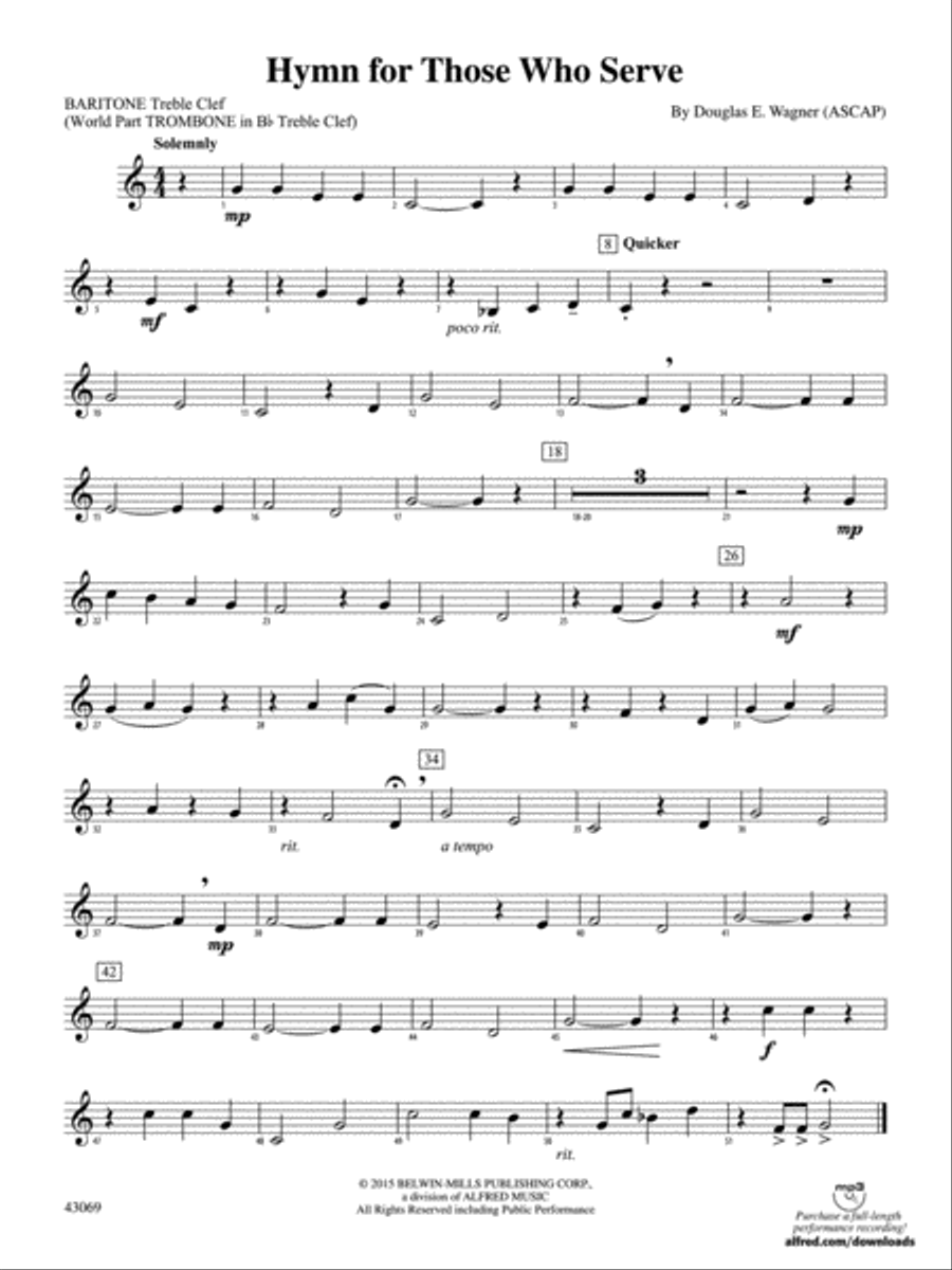 Hymn for Those Who Serve: Baritone T.C. Concert Band scores gallery preview page 1