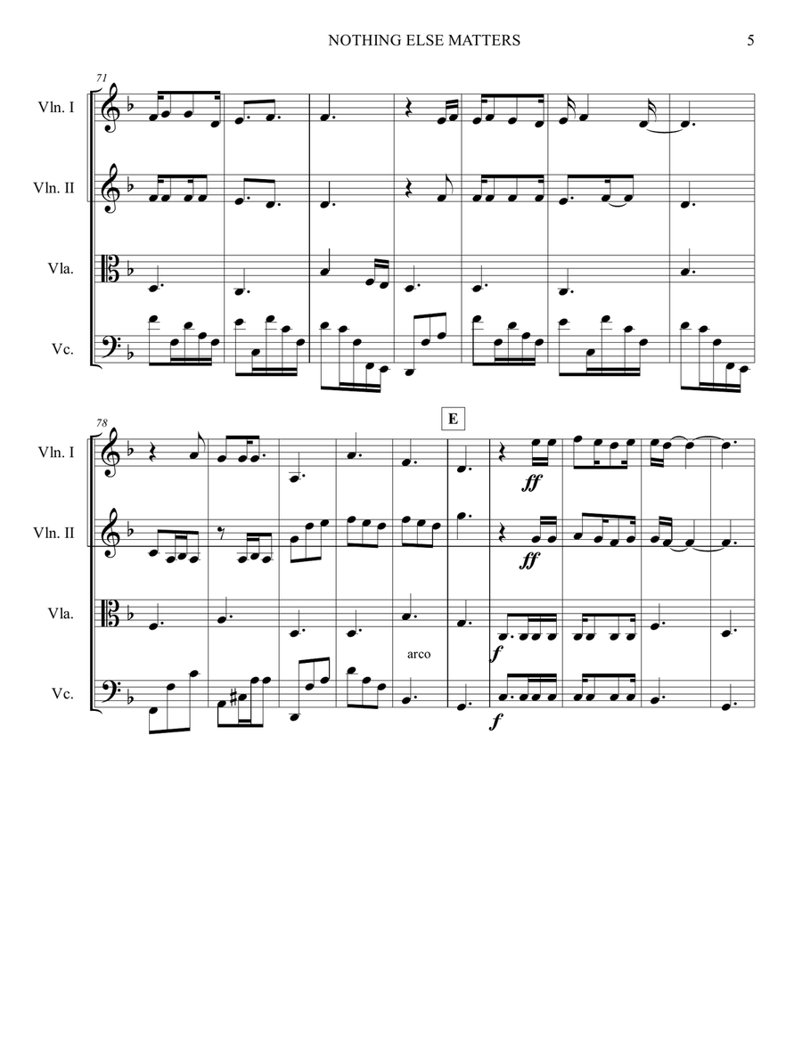 Nothing Else Matters String Quartet scores gallery preview page 6