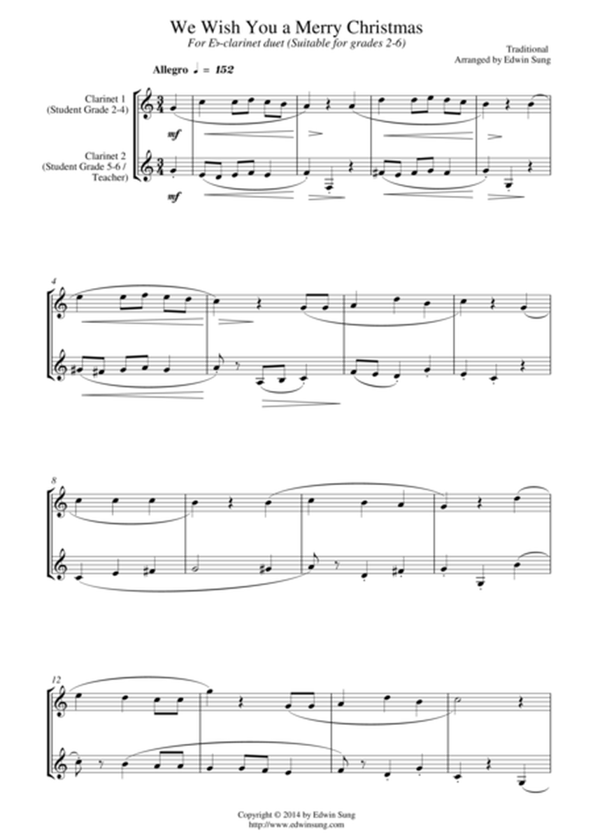 We Wish You A Merry Christmas (for Eb-Clarinet duet, suitable for grades 2-6) image number null