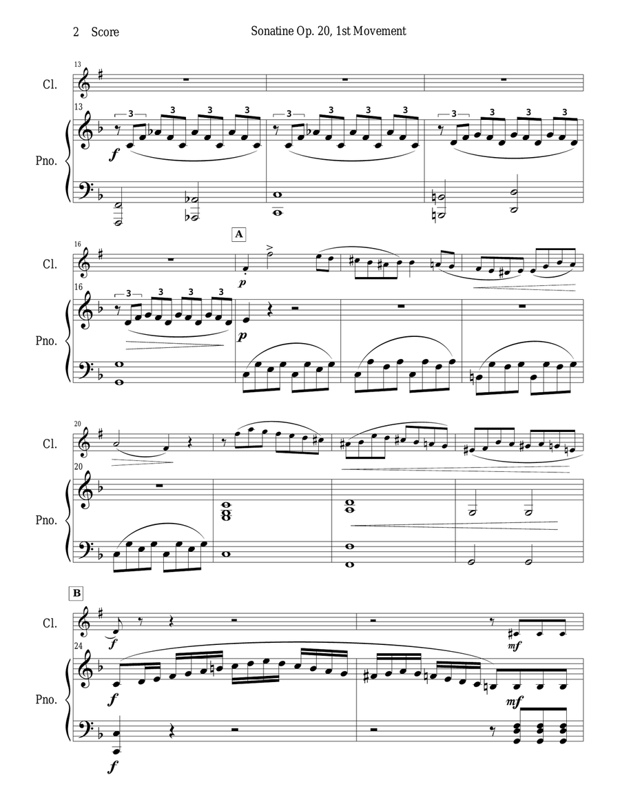 Sonatine by Kuhlau for Clarinet and Piano B-Flat Clarinet scores gallery preview page 4