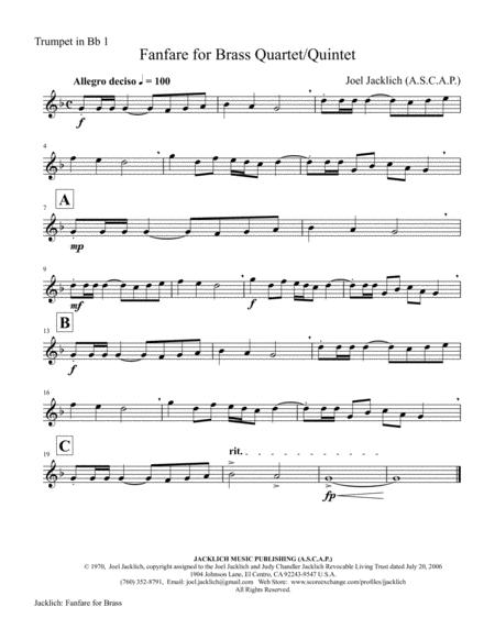 Fanfare for Brass Quartet/Quintet in E-flat image number null