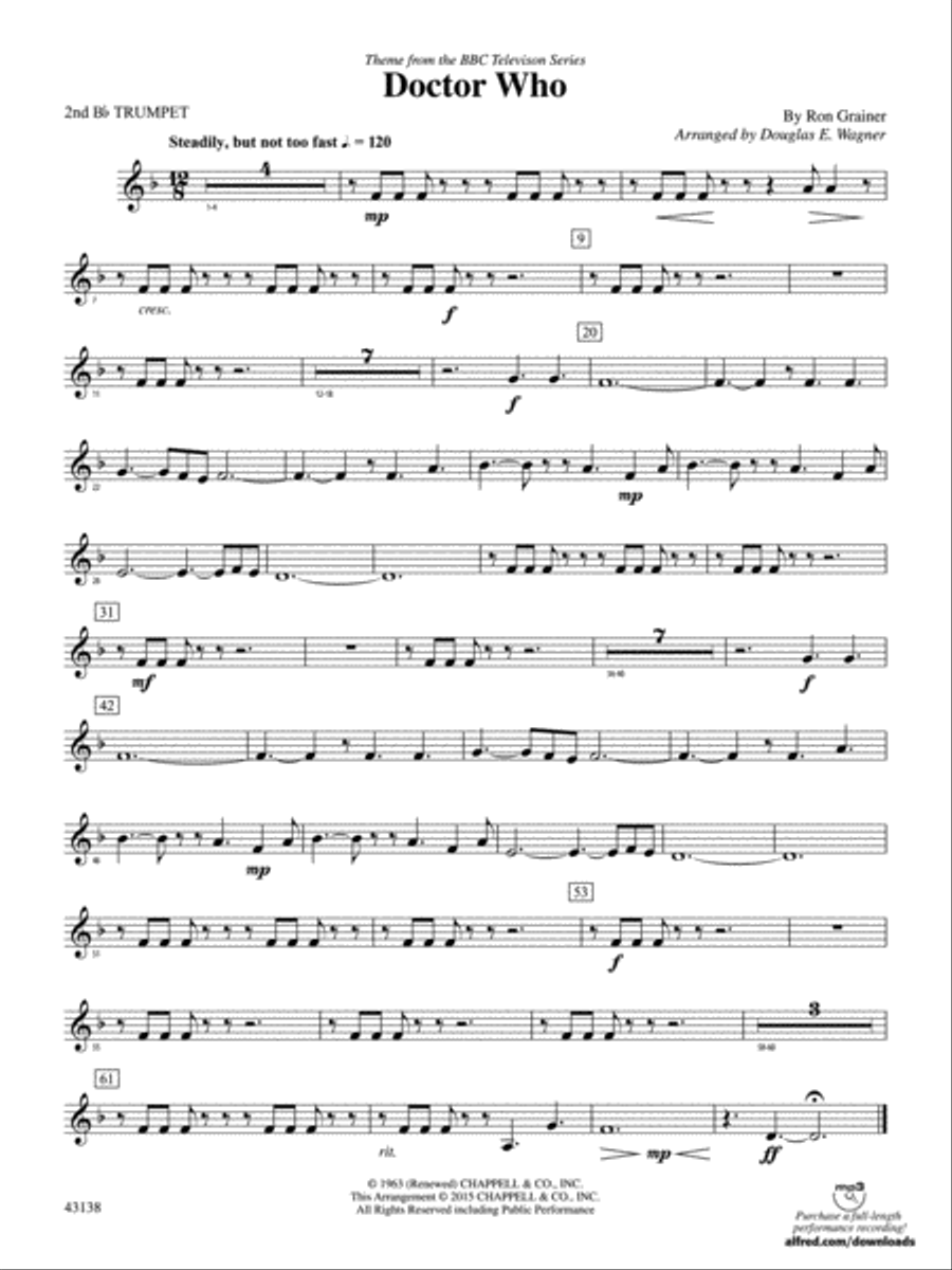 Doctor Who: 2nd B-flat Trumpet Concert Band scores gallery preview page 1