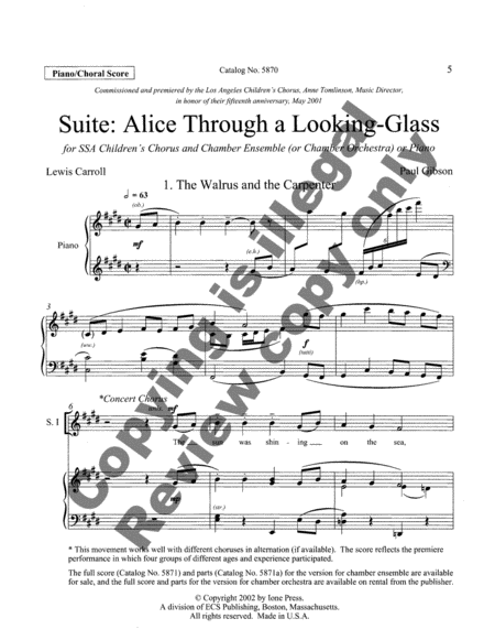 Suite: Alice through a Looking-glass (Piano/choral score) image number null