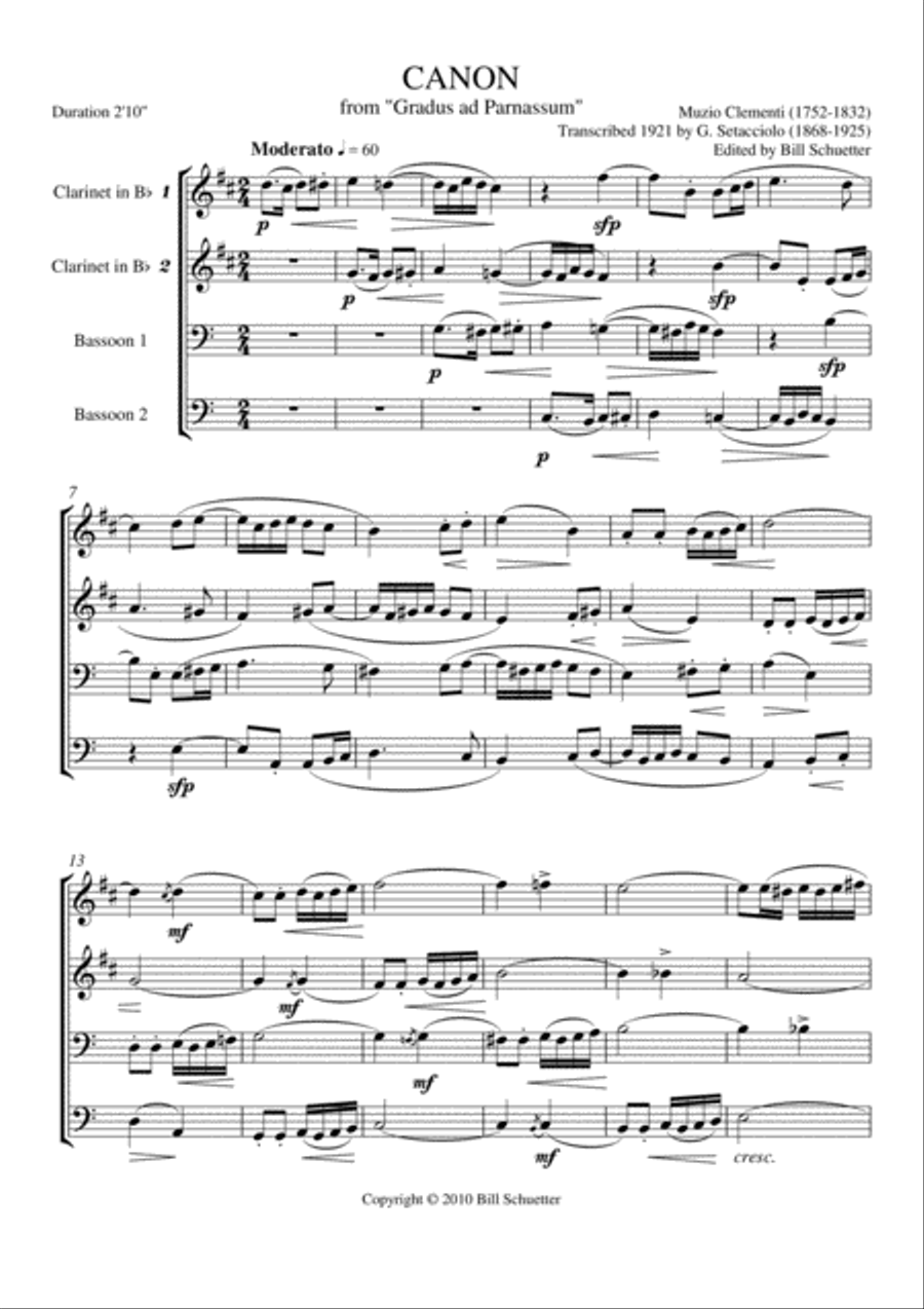 Canon from Gradus Ad Parnassum Woodwind Quartet scores gallery preview page 1