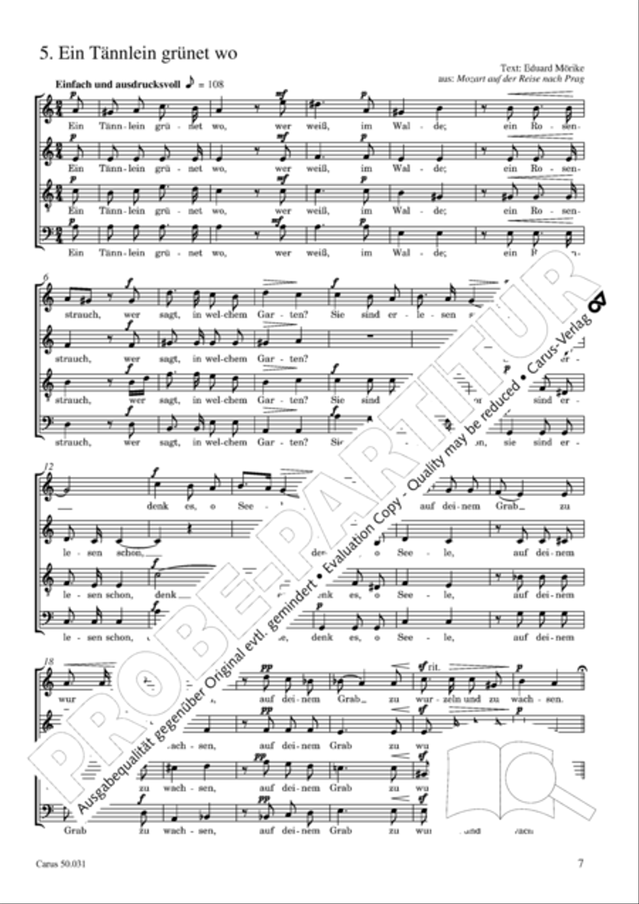 Funf Chorlieder (Morike) op. 31 Choir scores gallery preview page 8