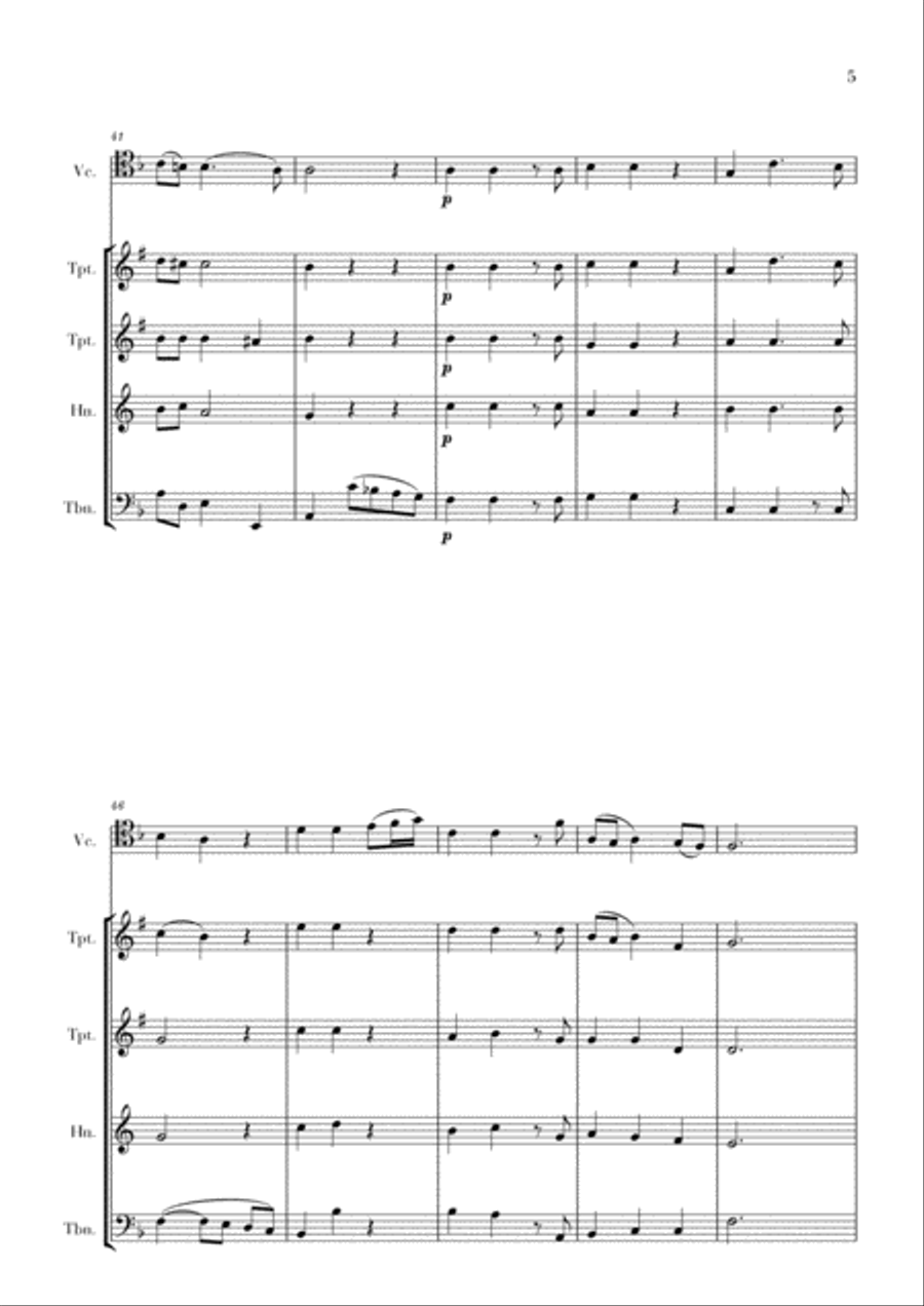Haendel - Lascia ch’io pianga (for Cello and Brass Quartet) Brass Quartet scores gallery preview page 5